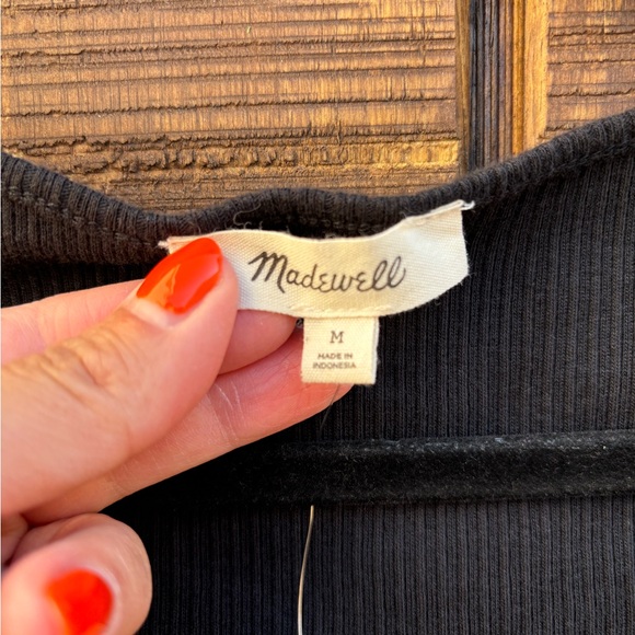 NWTS Madewell Ribbed Black Tie Bow Short Sleeve - Picture 7 of 14